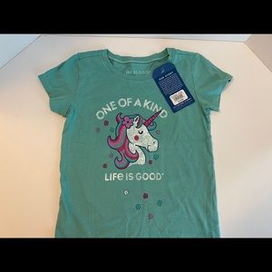 NWT Life Is Good girls unicorn t-shirt size m 7-8